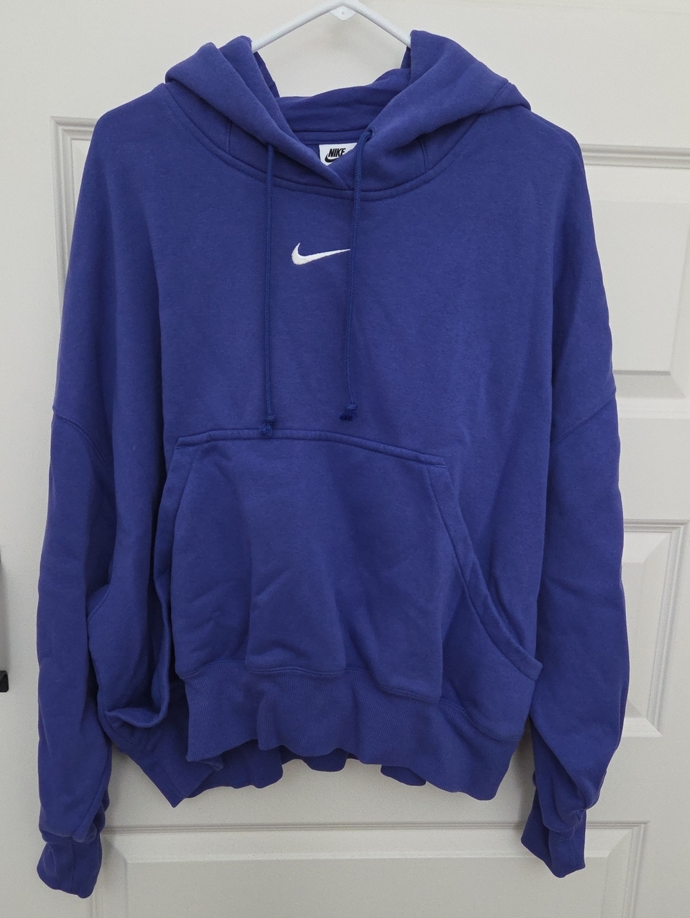 Nike Women's Purple Pullover Hoodie with White Swoosh (Oversized)
